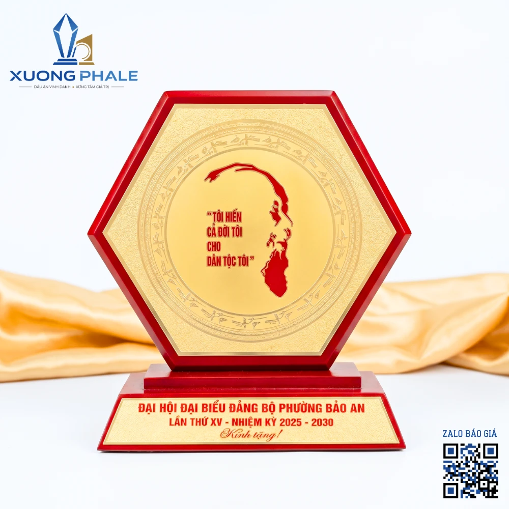 Kỷ niệm chương gỗ đồng chế tác tinh xảo, chất liệu cao cấp, chuẩn nhận diện Đại hội.