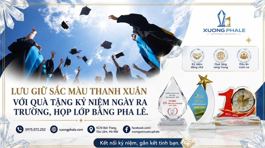 Lưu giữ sắc màu thanh xuân với quà tặng kỷ niệm ngày ra trường, họp lớp bằng pha lê sang trọng và ý nghĩa.