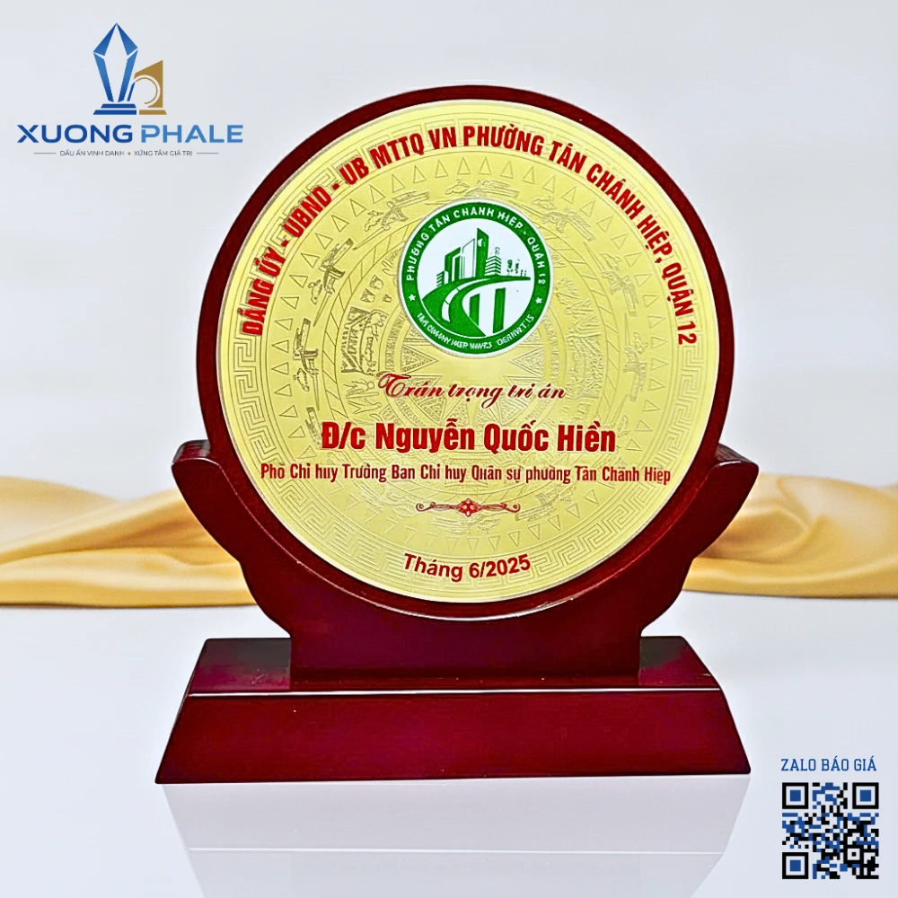 Mẫu kỷ niệm chương sang trọng với thiết kế hình tròn và hoa văn truyền thống.